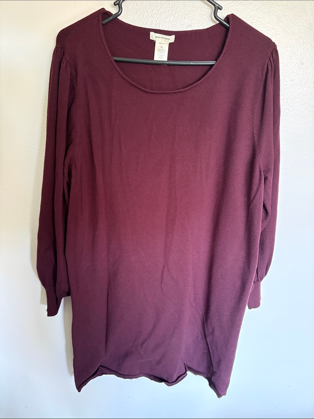 Max Studio Long Sleeve Scoop Neck Dress in Wine